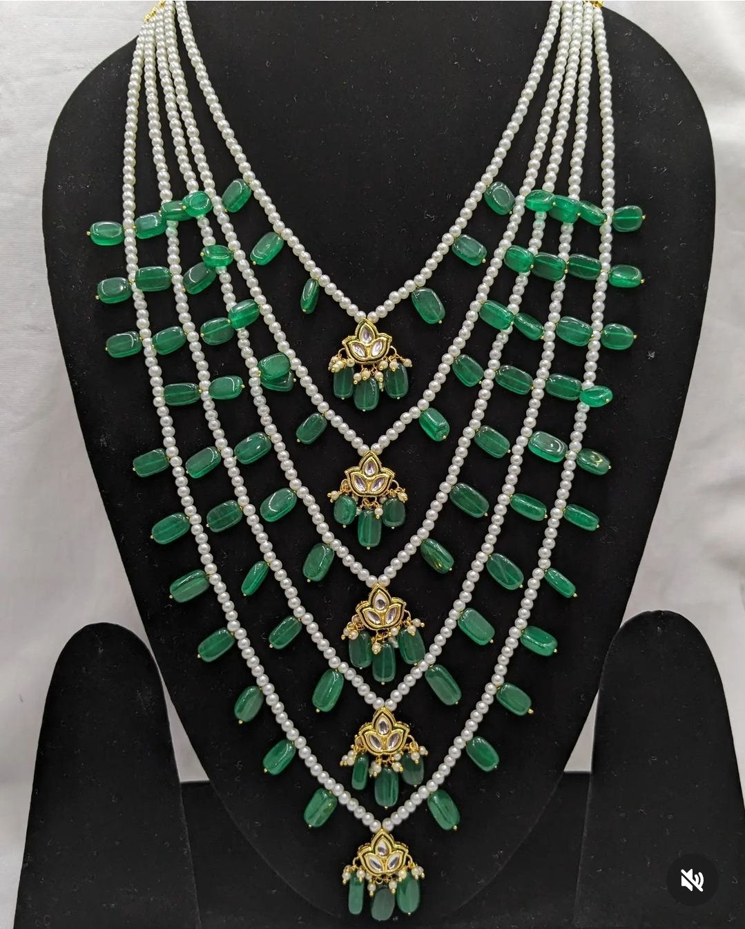 Pearl Long Necklace 5 line green beads