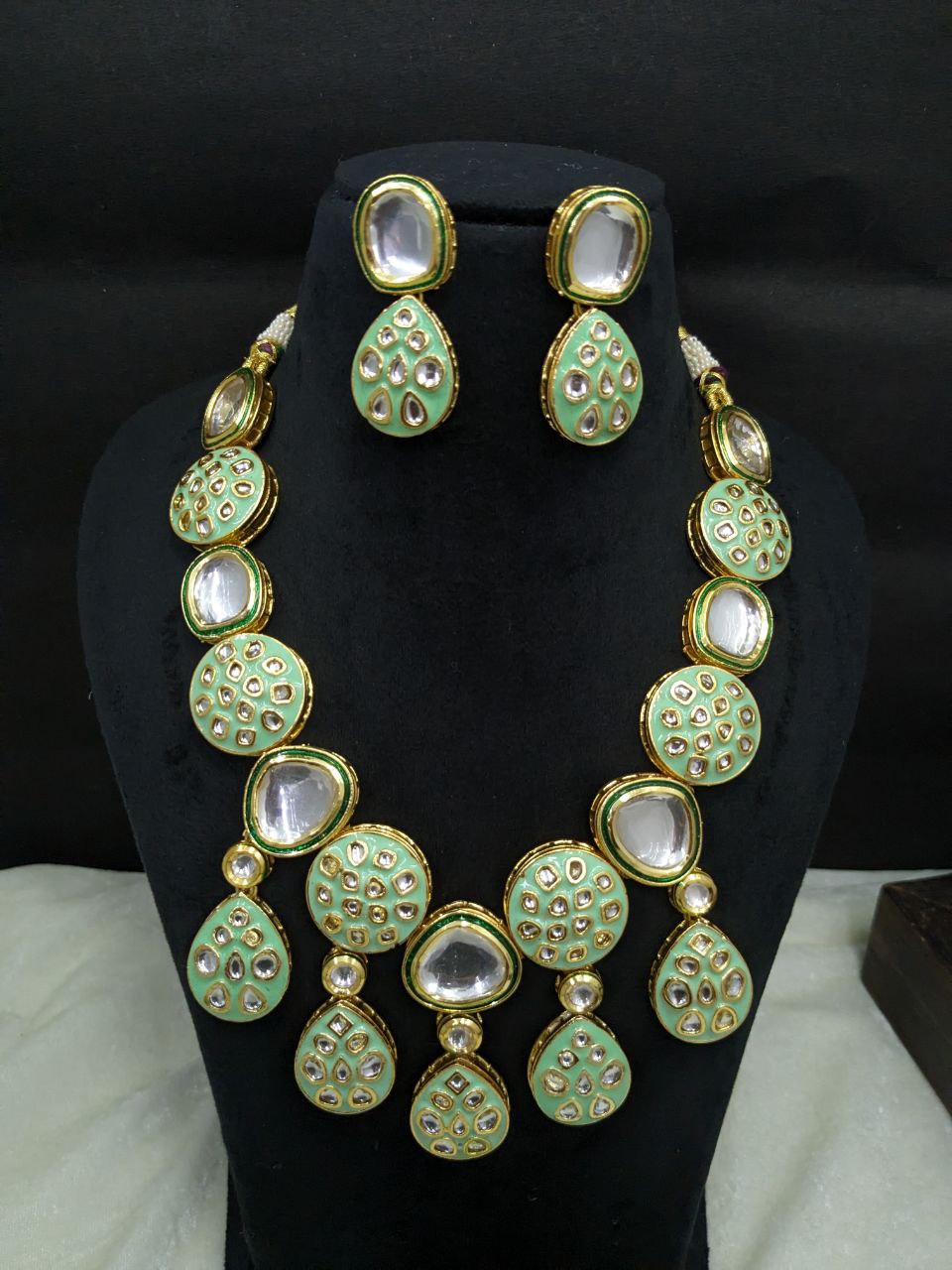 Mint Colour Kundan Nacklace