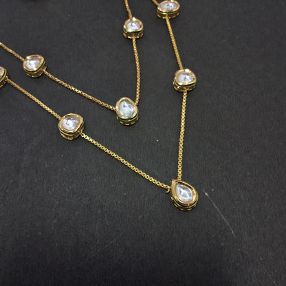 Double line Kundan Pendent Link With Dori and Tops