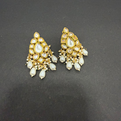 Kundan Necklace White Drop Beads With Tika With Back side Meena work