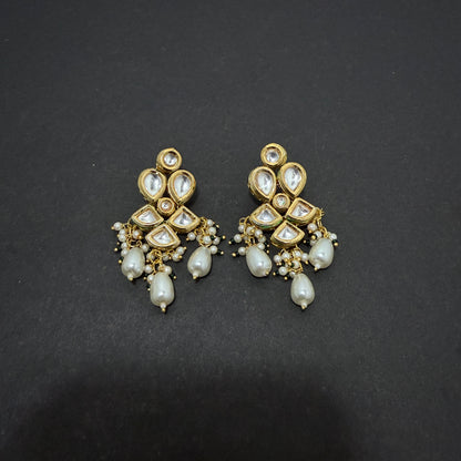 Kundan Necklace White Drop Beads With Back side Meena work