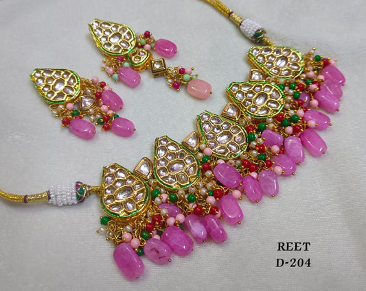 Choker set (Drop shape with Pink beads)