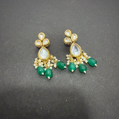 Kundan Necklace Green Drop Beads With Back side Meena work